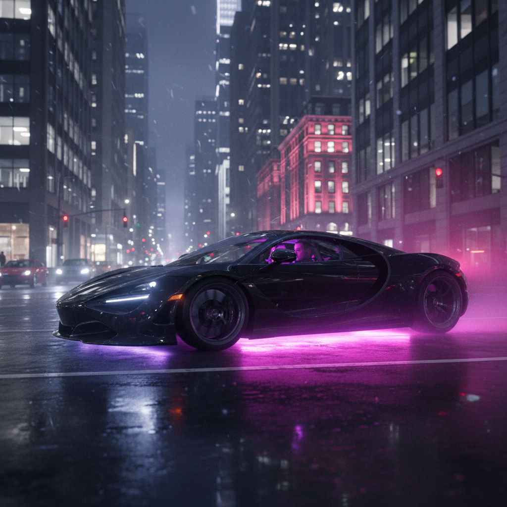 Luxury car with purple and pink LED underglow