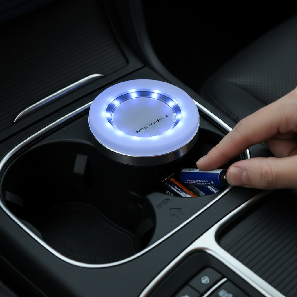 Wireless LED cup holder light installation detail