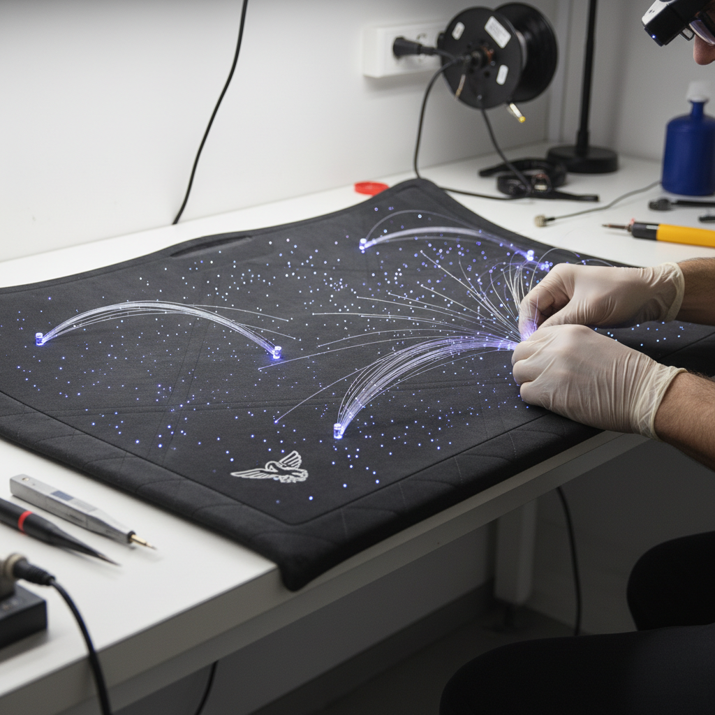 Fiber optic installation detail in car headliner