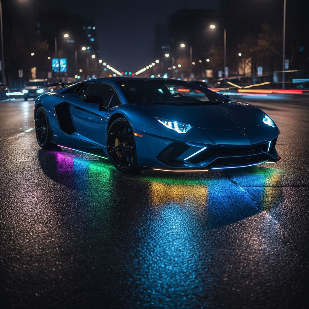 LED Underglow Strip Kit creating stunning visual effects under car