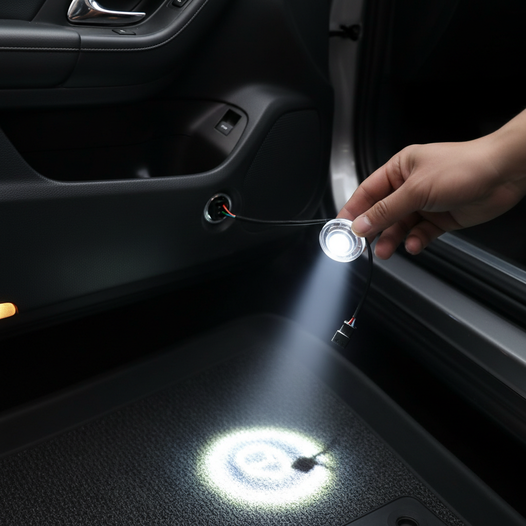 LED door puddle light installation detail